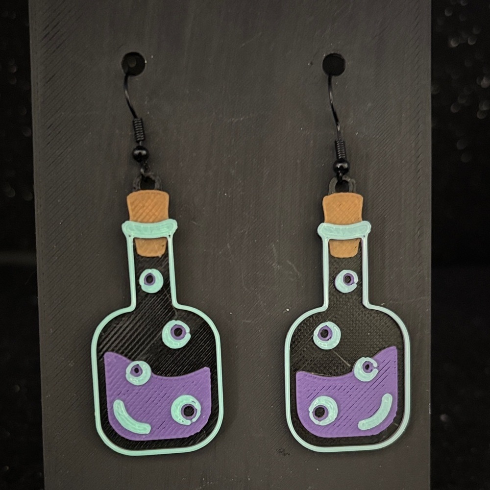 Glow‎ in the Dark Purple Potion Bottle Earrings 🧪💜 Halloween Jewelry